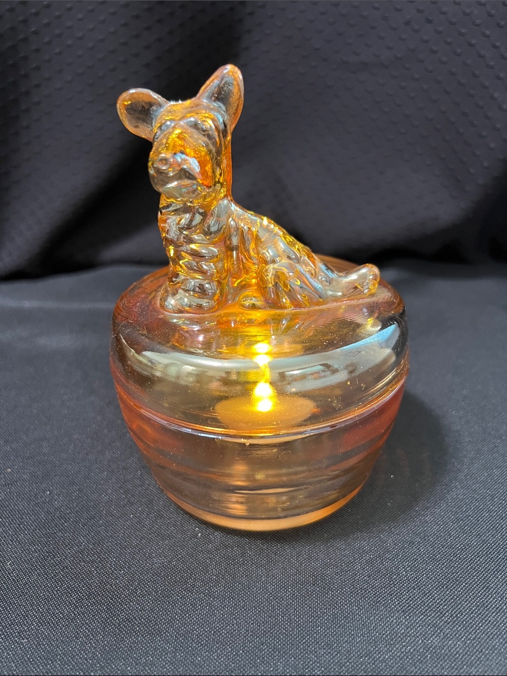 Jeanette Glass  marigold carnival glass trinket dish